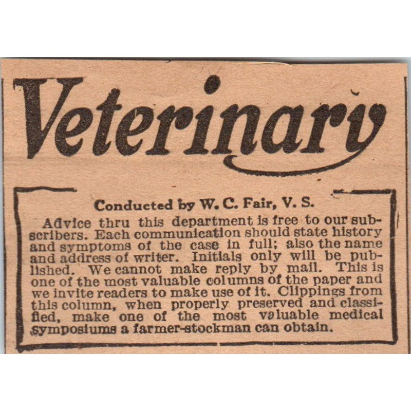 W.C. Fair V.S. Veterinary Help 1922 Magazine Ad AF2-S8