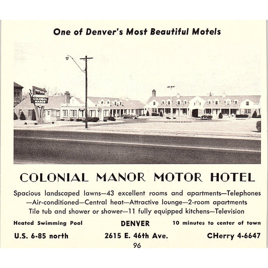 Colonial Manor Motor Hotel, Bittner's Top Star Denver CO 1958 Ad AG1-H1