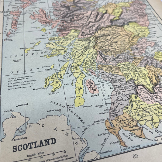 1899 Map of Scotland 10x13 Original Tinted Map Engraving FL6-8