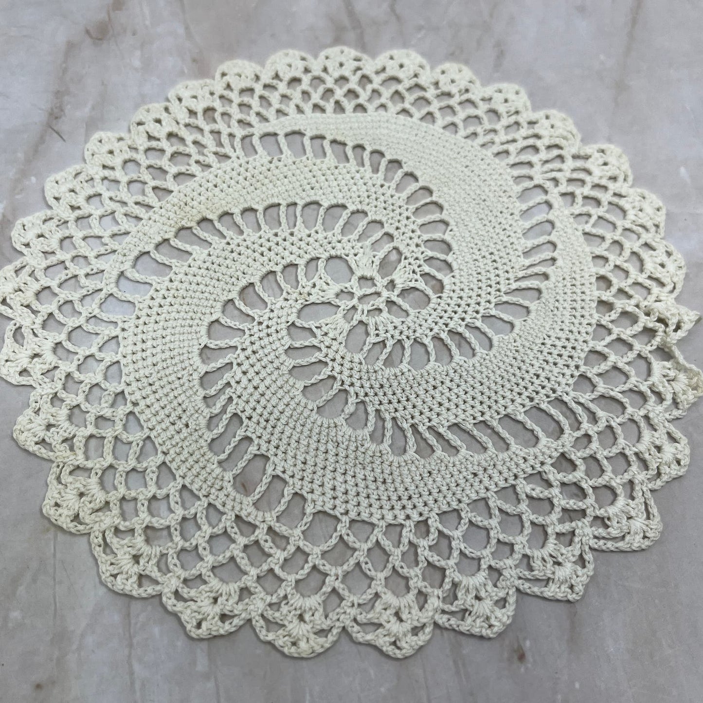 Vintage Set of 2 Pinwheel Crochet Table Doily 5.5" TF5