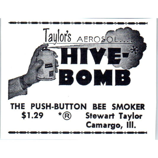 Stewart Taylor's Hive Bomb Bee Smoker Camargo IL 1964 Magazine Ad AK5-S36