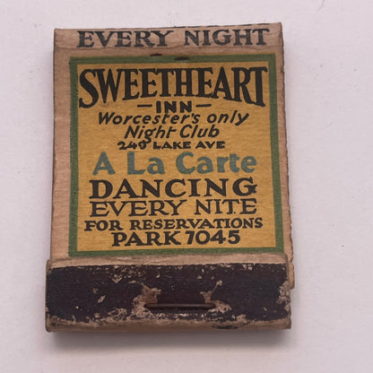 Sweetheart Inn Worcester's Only Night Club 240 Lake Ave MA Matchbook TB8-MB2-9