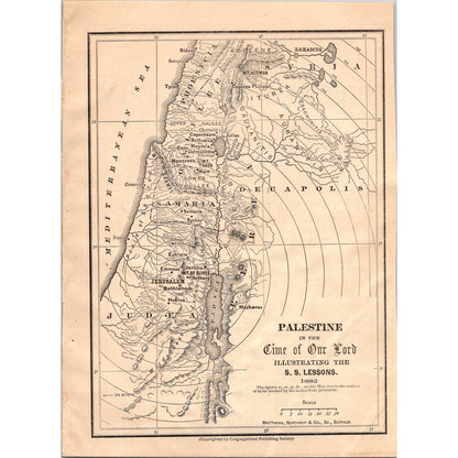 1882 Original Map of Palestine in the Time of Our Lord Engraving AJ6-2