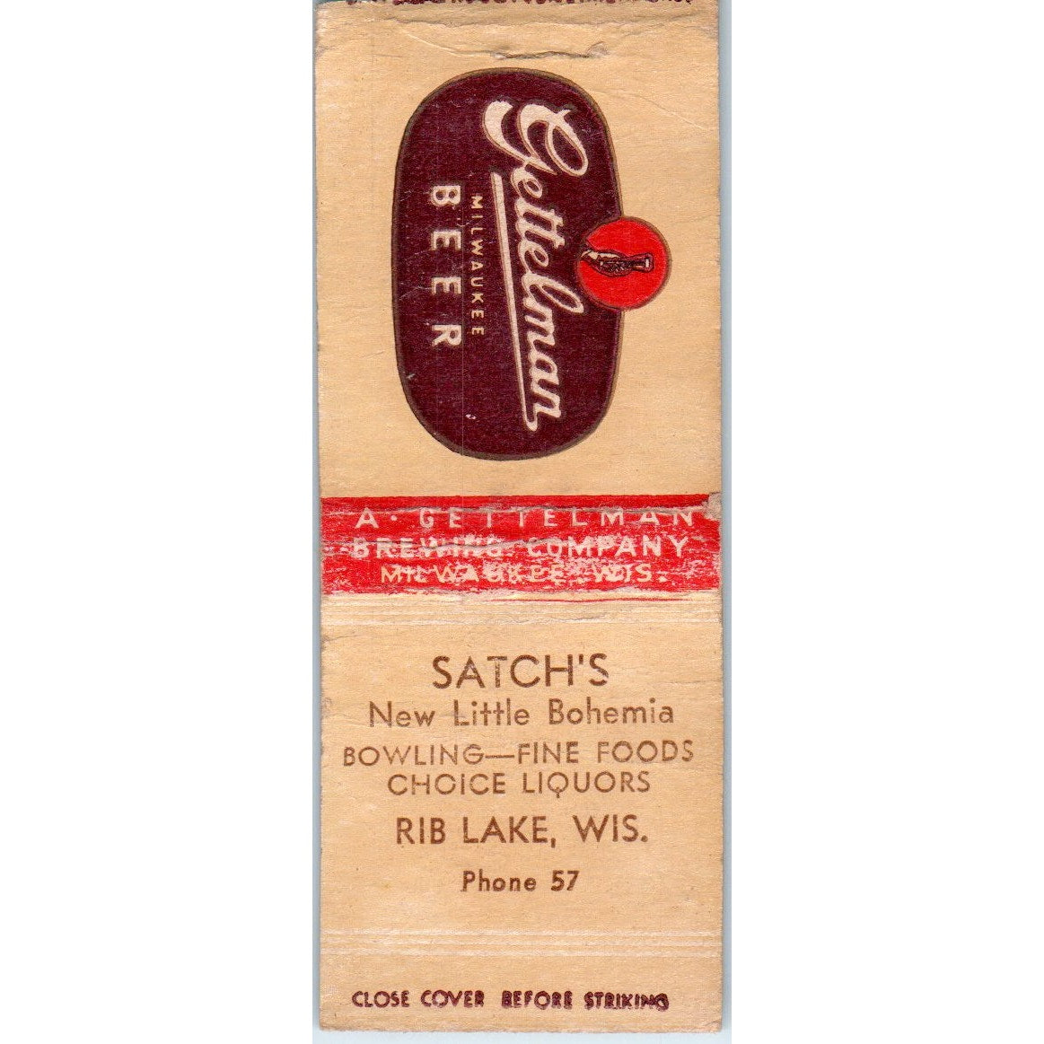 Satch's New Little Bohemia Rib Lake Wisconsin Vintage Matchbook Cover SD4-Y12