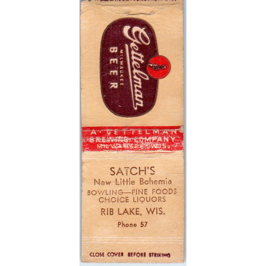 Satch's New Little Bohemia Rib Lake Wisconsin Vintage Matchbook Cover SD4-Y12