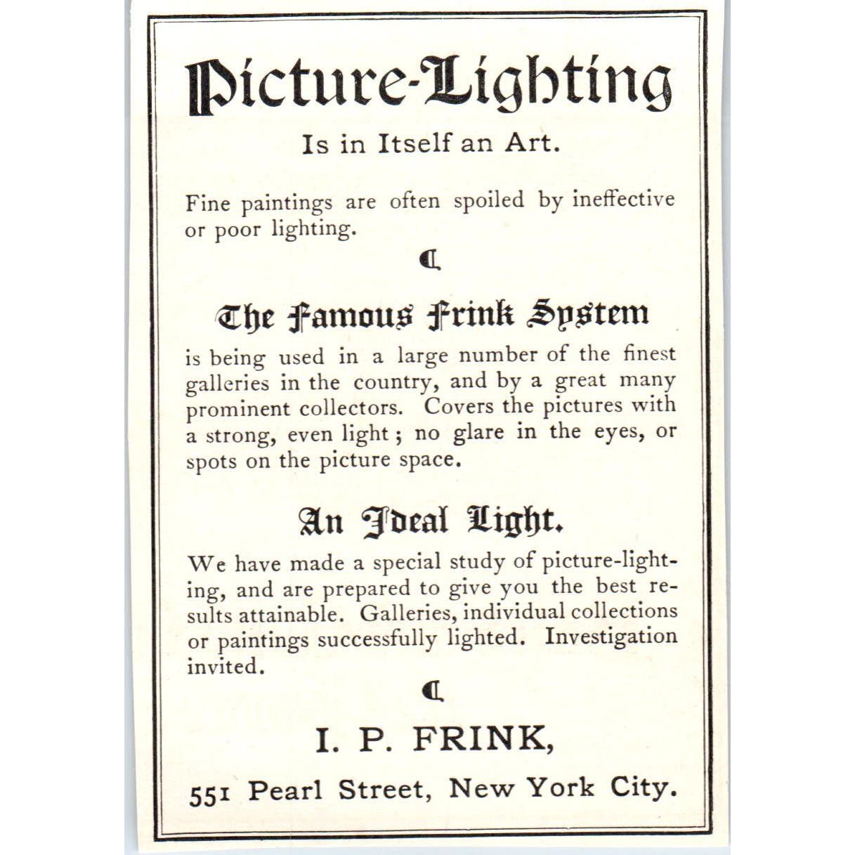 Picture Lighting I.P. Frink New York City c1905 Victorian Ad AE9-MA8