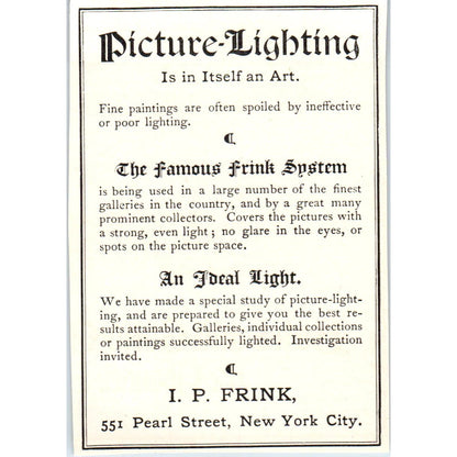 Picture Lighting I.P. Frink New York City c1905 Victorian Ad AE9-MA8