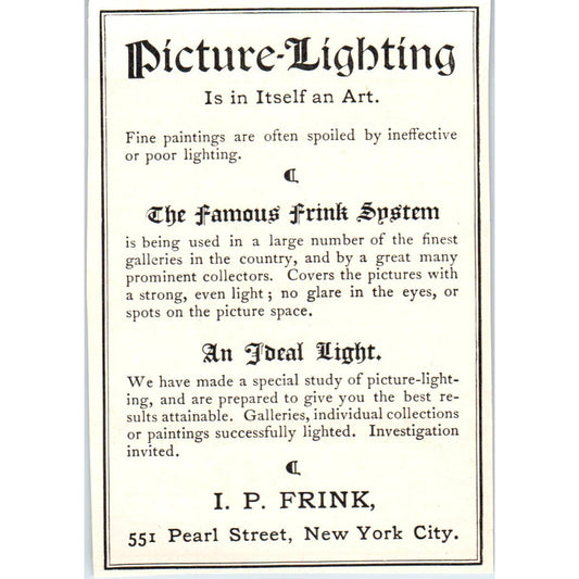 Picture Lighting I.P. Frink New York City c1905 Victorian Ad AE9-MA8