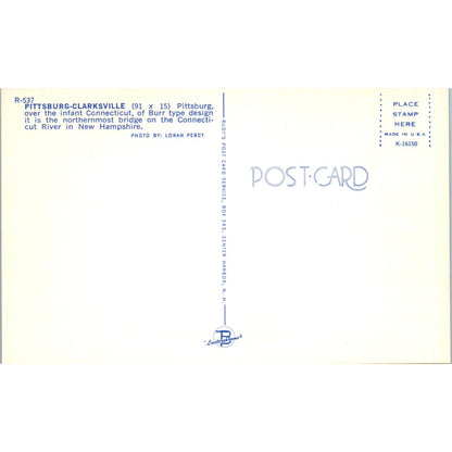 Pittsburg-Clarksville Connecticut River NH Contoocook River Vintage Covered Bridge Postcard PC13