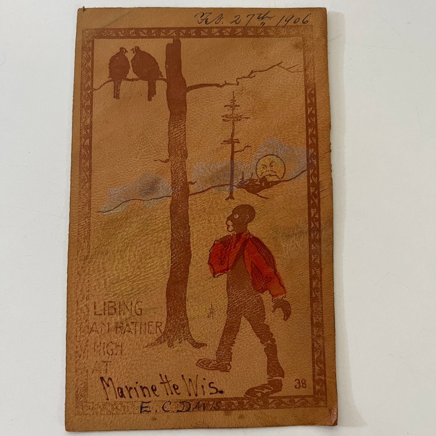 1906 Marinette Wisconsin E.C. Davis Leather Postcard AI9-M26