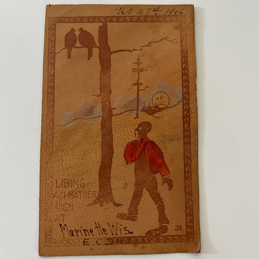 1906 Marinette Wisconsin E.C. Davis Leather Postcard AI9-M26