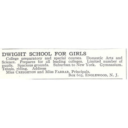 Dwight School for Girls Creighton & Farrar Englewood c1918 Advertisement AE5-SV2