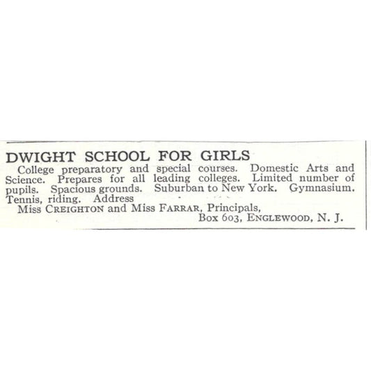 Dwight School for Girls Creighton & Farrar Englewood c1918 Advertisement AE5-SV2