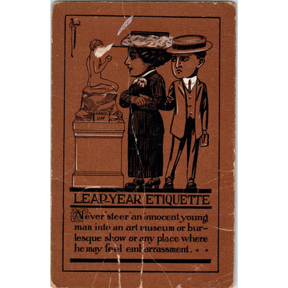 Leap Year Etiquette Illustrated Humor Winsch Back Antique Postcard PC8