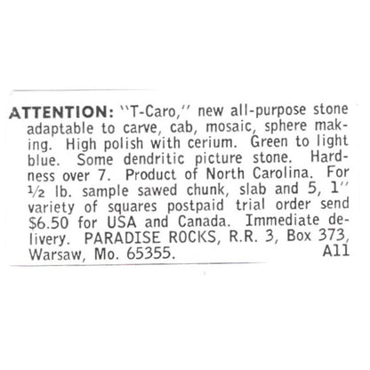 Paradise Rocks T-Caro Warsaw Missouri 1972 Ad AF8-S12
