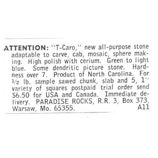 Paradise Rocks T-Caro Warsaw Missouri 1972 Ad AF8-S12