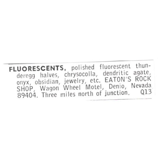 Eaton's Rock Shop Wagon Wheel Motel Fluorescents Denio Nevada 1972 Ad AF8-S9