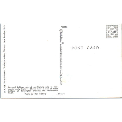 Walloomsac River Bennington Vermont Covered Bridge Postcard PB13