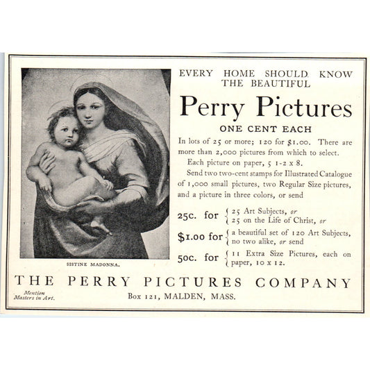 Perry Pictures Sistine Madonna Malden MA c1905 Victorian Ad AE9-MA2