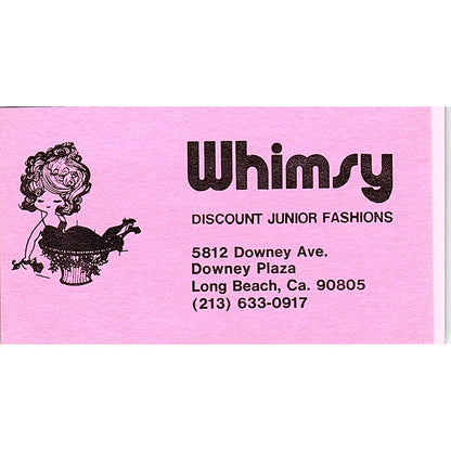 Whimsy Junior Fashions Long Beach CA Vintage Business Card SE5-B4