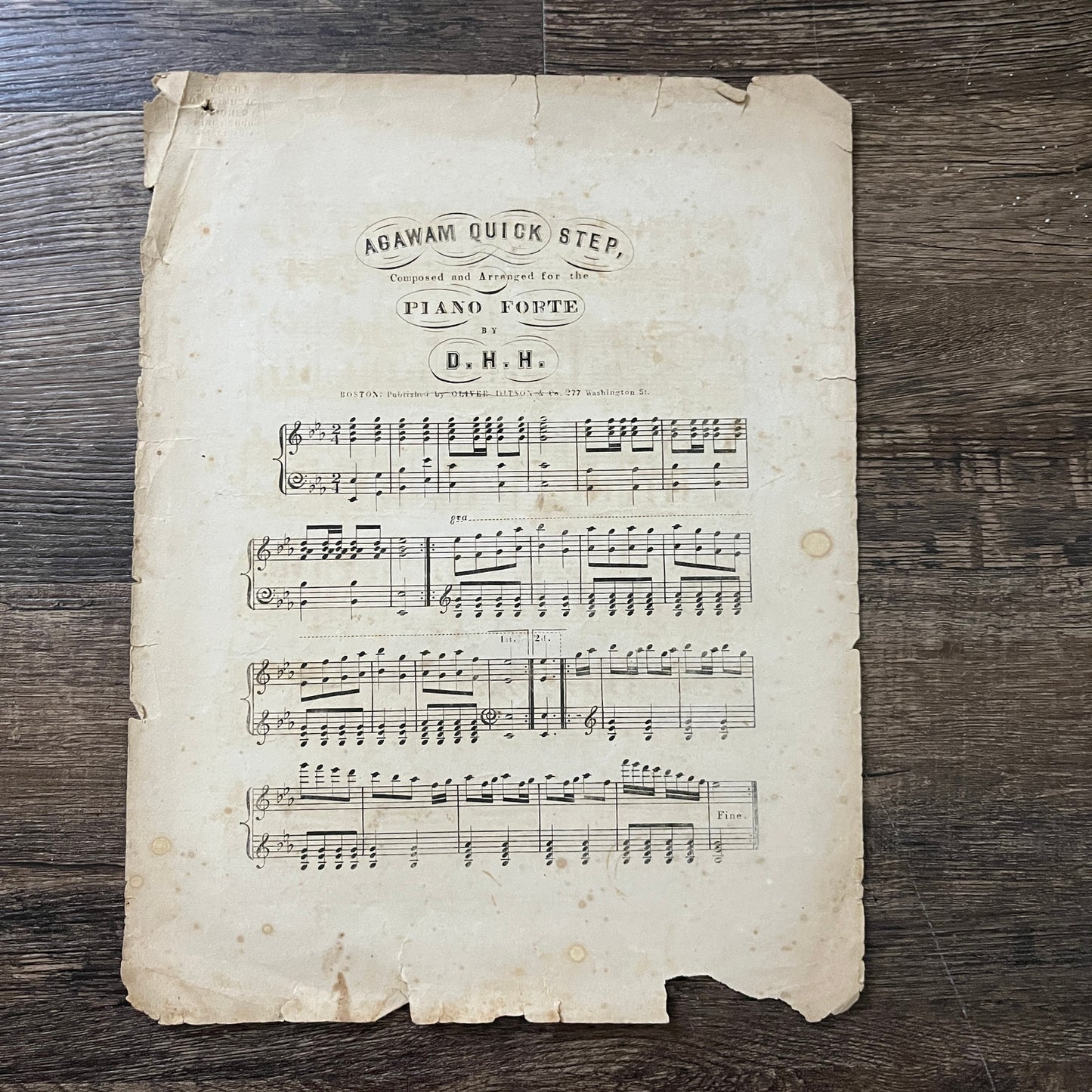 Original Agawam Quick Step - Piano Forte - D.H. Haskell 1849 Sheet Music V33-4