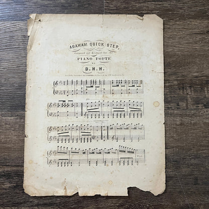 Original Agawam Quick Step - Piano Forte - D.H. Haskell 1849 Sheet Music V33-4