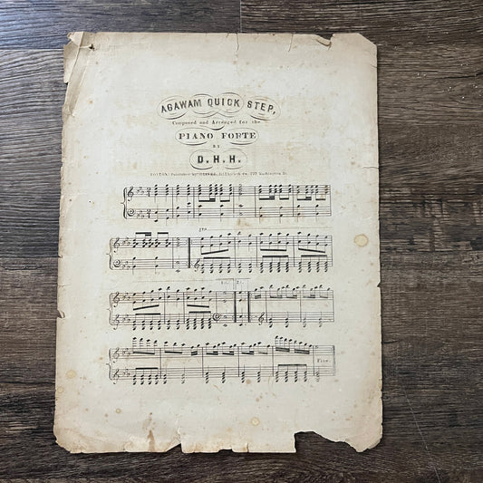 Original Agawam Quick Step - Piano Forte - D.H. Haskell 1849 Sheet Music V33-4