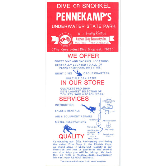 1980s Pennekamp's Underwater State Park Dive or Snorkel Key Largo Leaflet TF4-BA