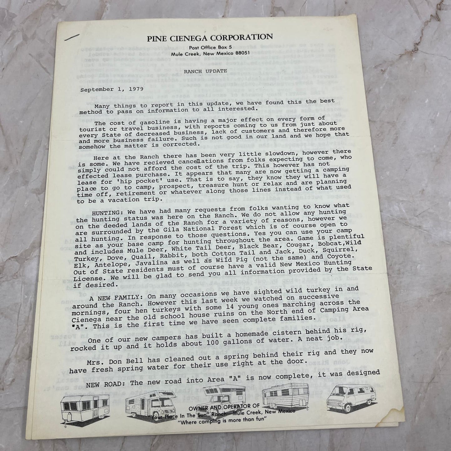 1979 Sept - Pine Cinenega Corporation Mule Creek NM Ranch Update M11