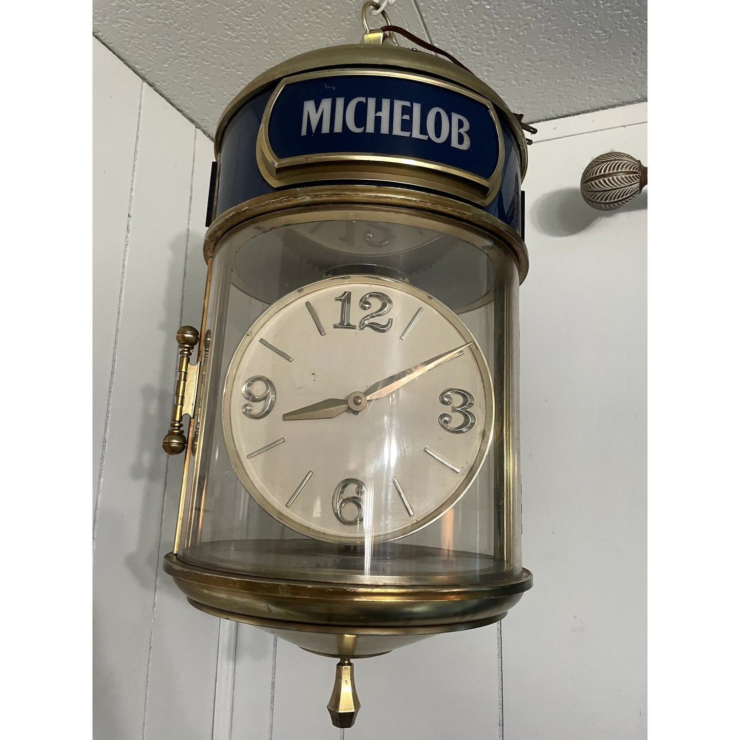 Vintage Michelob Beer Medallion Hanging Clock Bar Light 12x24"