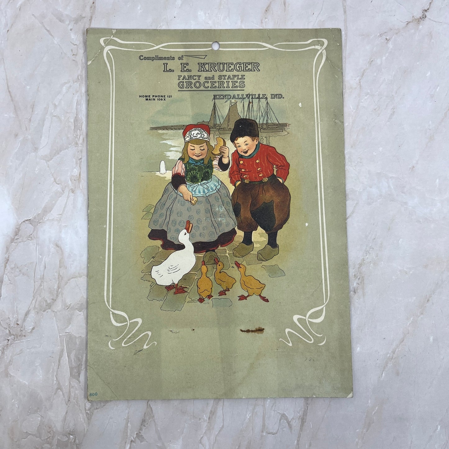 Vintage L.E. Krueger Groceries Advertising Card Kendallville Indiana L4-3