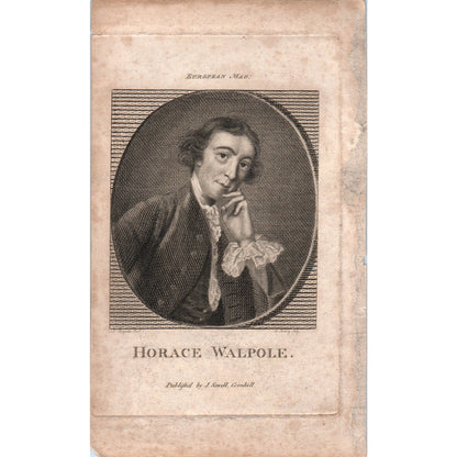 Horace Walpole Earl of Orford c1850 Original Engraving Plate 4x8" AD8-R2