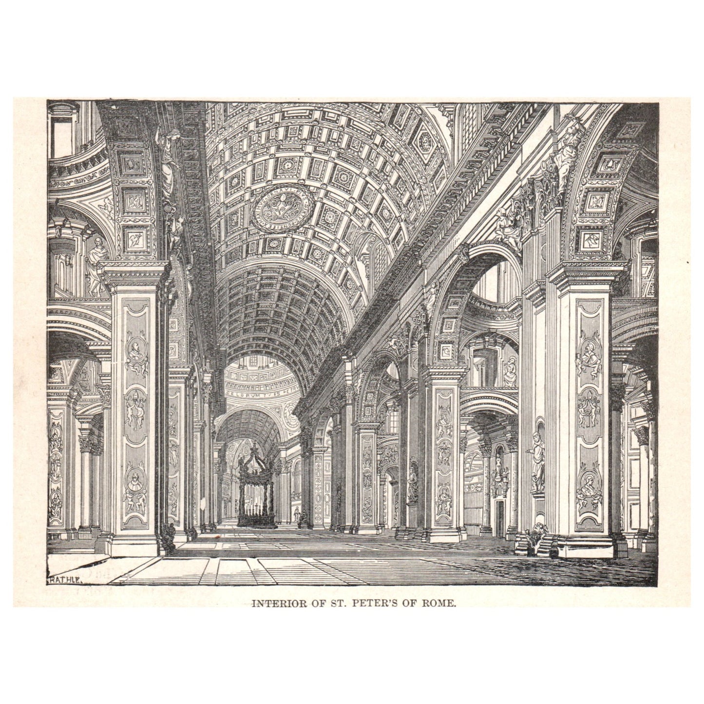 Interior of St. Peter's of Rome 1911 Engraving Print AF5-8
