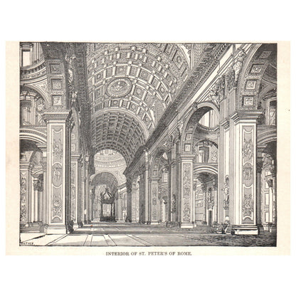 Interior of St. Peter's of Rome 1911 Engraving Print AF5-8