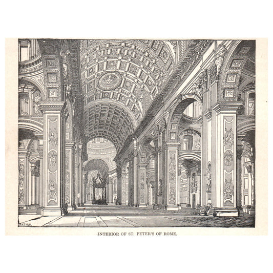 Interior of St. Peter's of Rome 1911 Engraving Print AF5-8