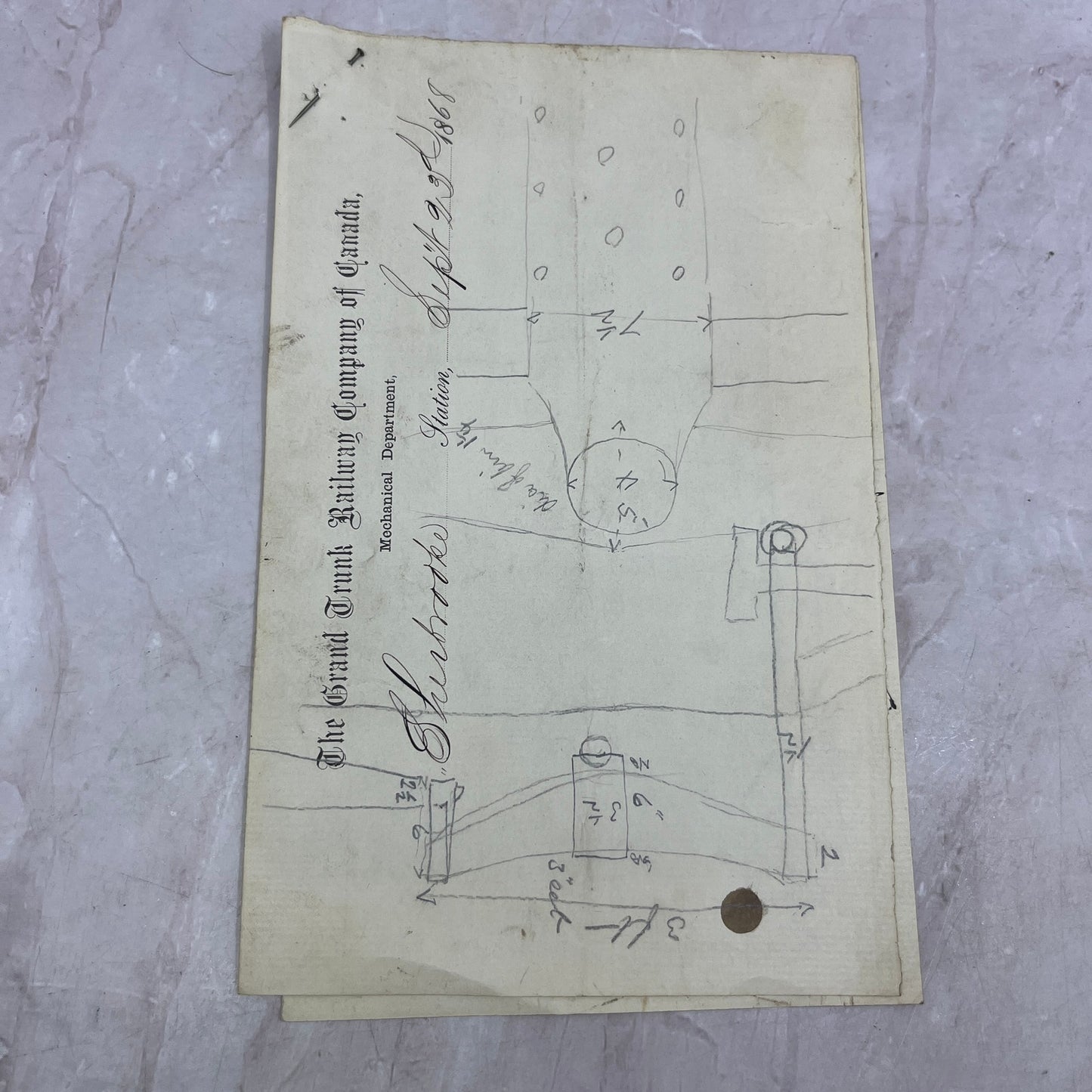 18068 Hand Drawn Diagrams Grand Trunk Railway Sherbrooke Canada Letterhead D22