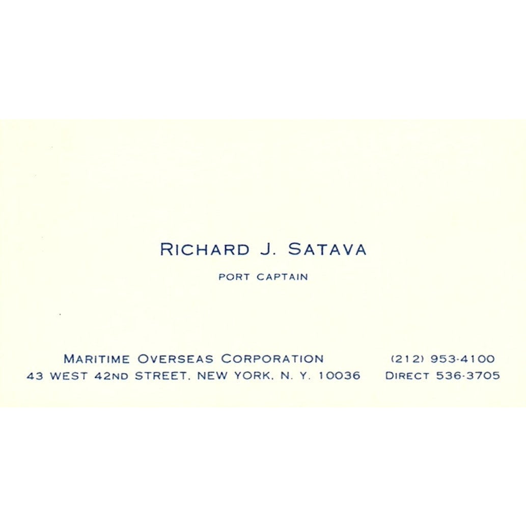Richard J Satava Port Captain Maritime Overseas Corp NY Vtg Business Card SC9-B2