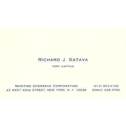 Richard J Satava Port Captain Maritime Overseas Corp NY Vtg Business Card SC9-B2