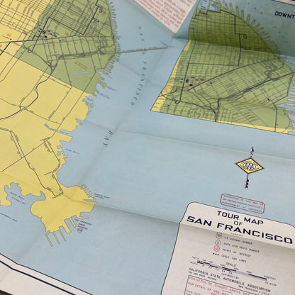 1960s Tour Map of San Francisco California Fold Out Travel Map TH9-CB