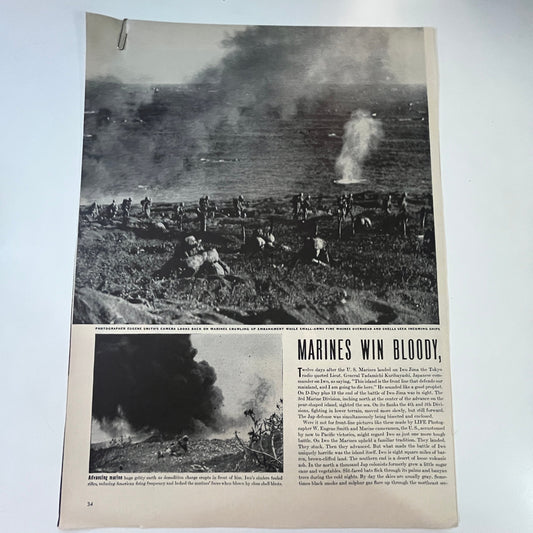 Marines Win Bloody Iwo Jima 3 Pages 1940s WWII Era Article V29-5