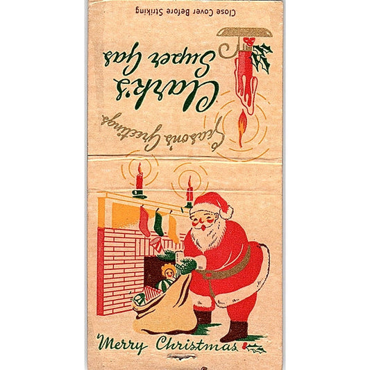 Clark's Super Gas Merry Christmas Santa Vintage Matchbook Cover SC7-Y3