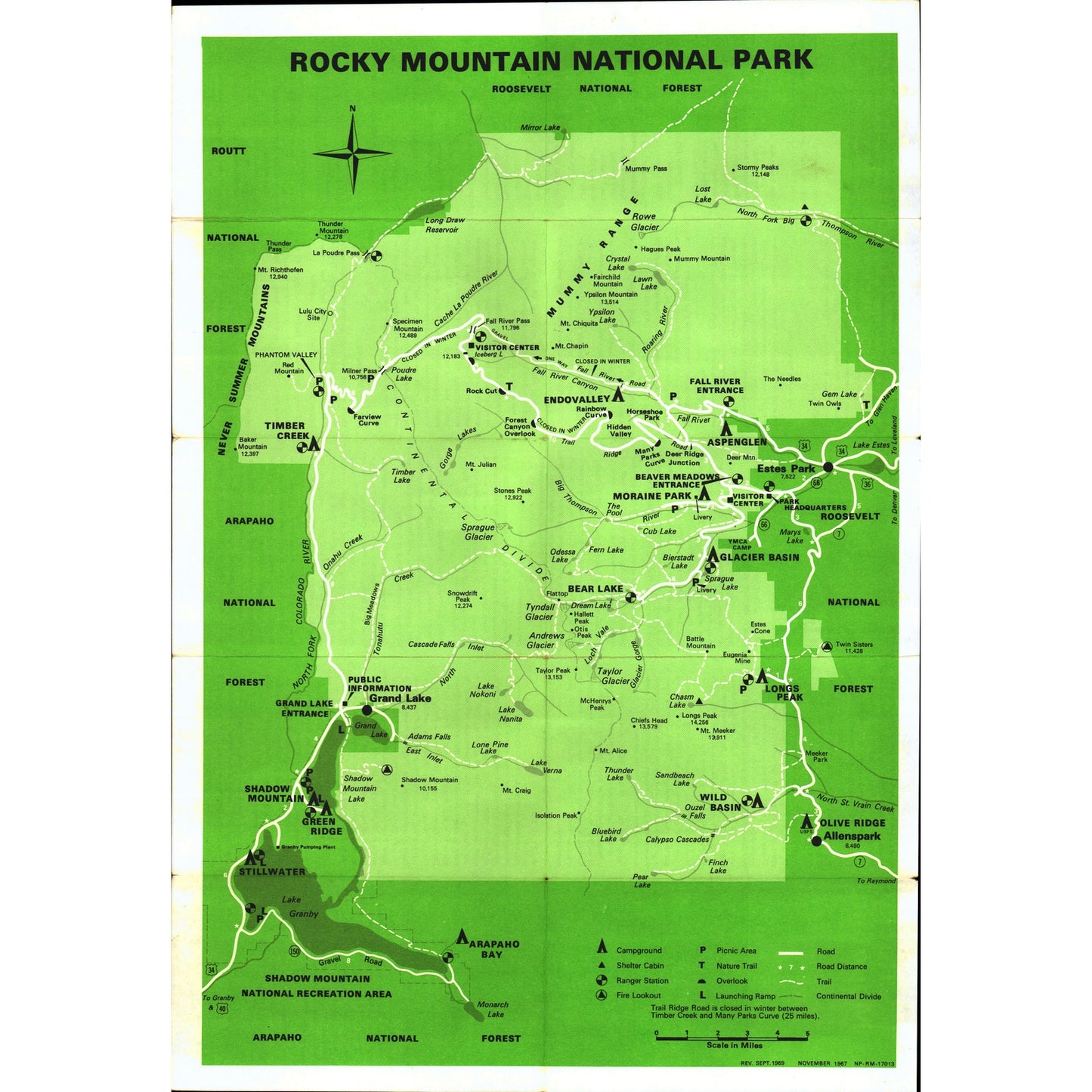 1969 Rocky Mountain National Park Colorado Fold Out Map V1-1