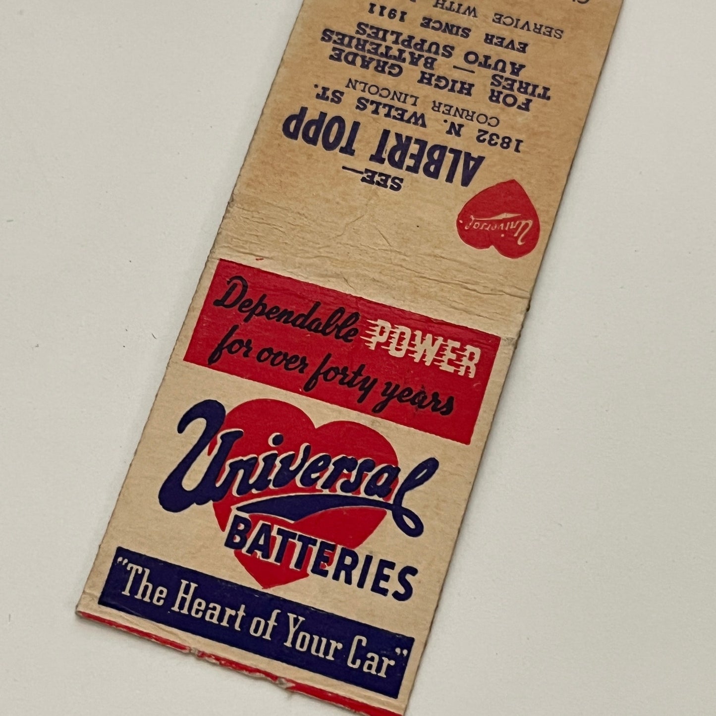 Albert Topp Universal Batteries 1832 N. Wells St Chicago Matchbook MB59-1