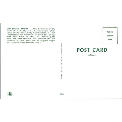 Old Schotts Bridge Ross County Bainbridge OH Covered Bridge Postcard PC16