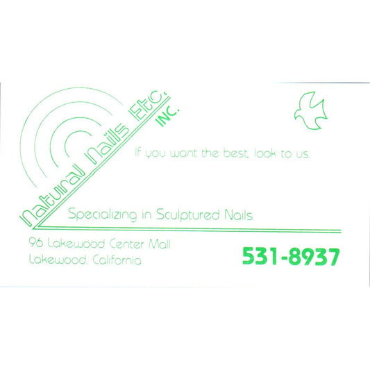 Natural Nails Etc. Inc. Lakewood CA Vintage Business Card SD8-B10