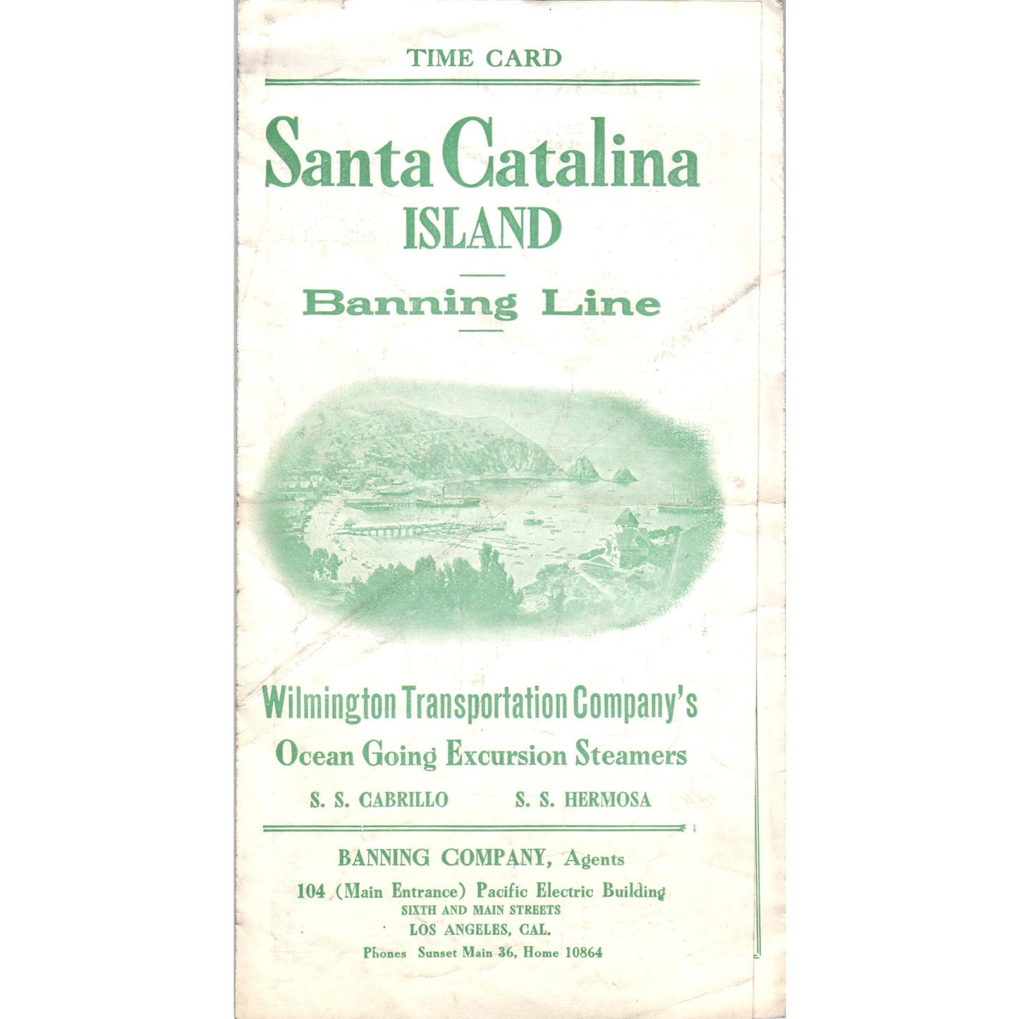 1915 Santa Catalina Island Banning Line Time Tables SS Cabrillo Hermosa CA AB9