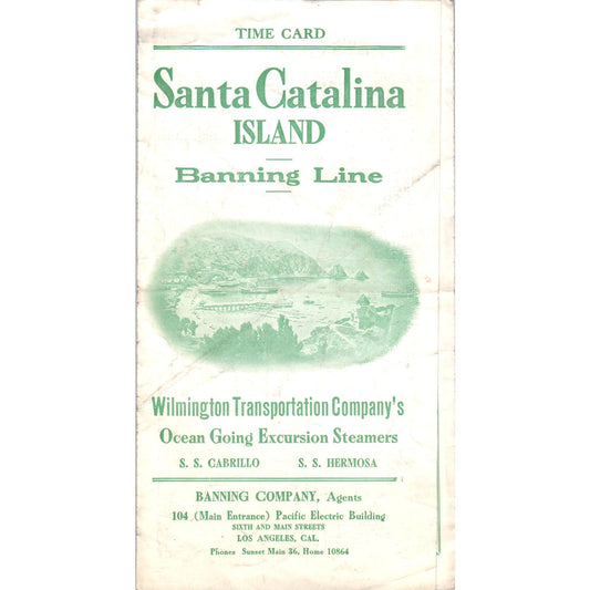1915 Santa Catalina Island Banning Line Time Tables SS Cabrillo Hermosa CA AB9