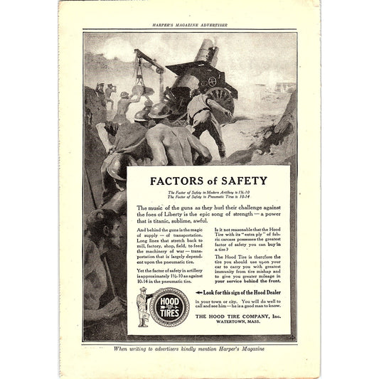 Hood Tires Factors of Safety WWI Hood Tire Co Watertown MA c1920 Ad AF8-7