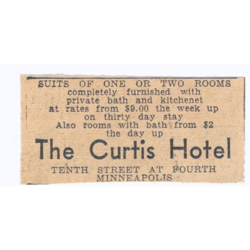 The Curtis Hotel 10th St at 4th 1935 Minneapolis Journal Advertisement AE7-H3