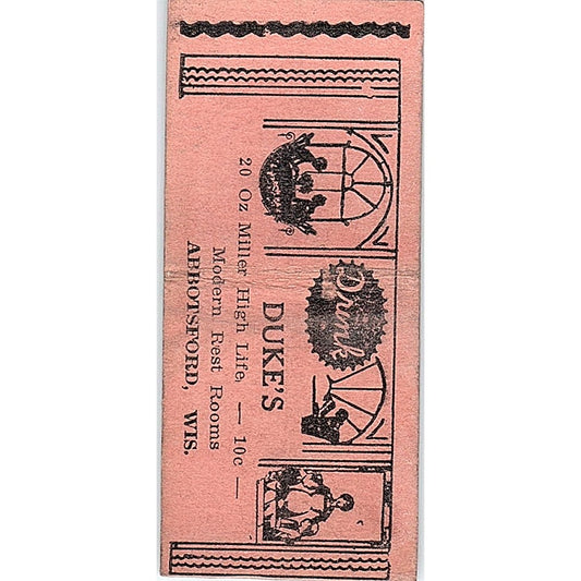 Duke's Bar and Restaurant Abbotsford WI Vintage Matchbook Cover SF3-Y2
